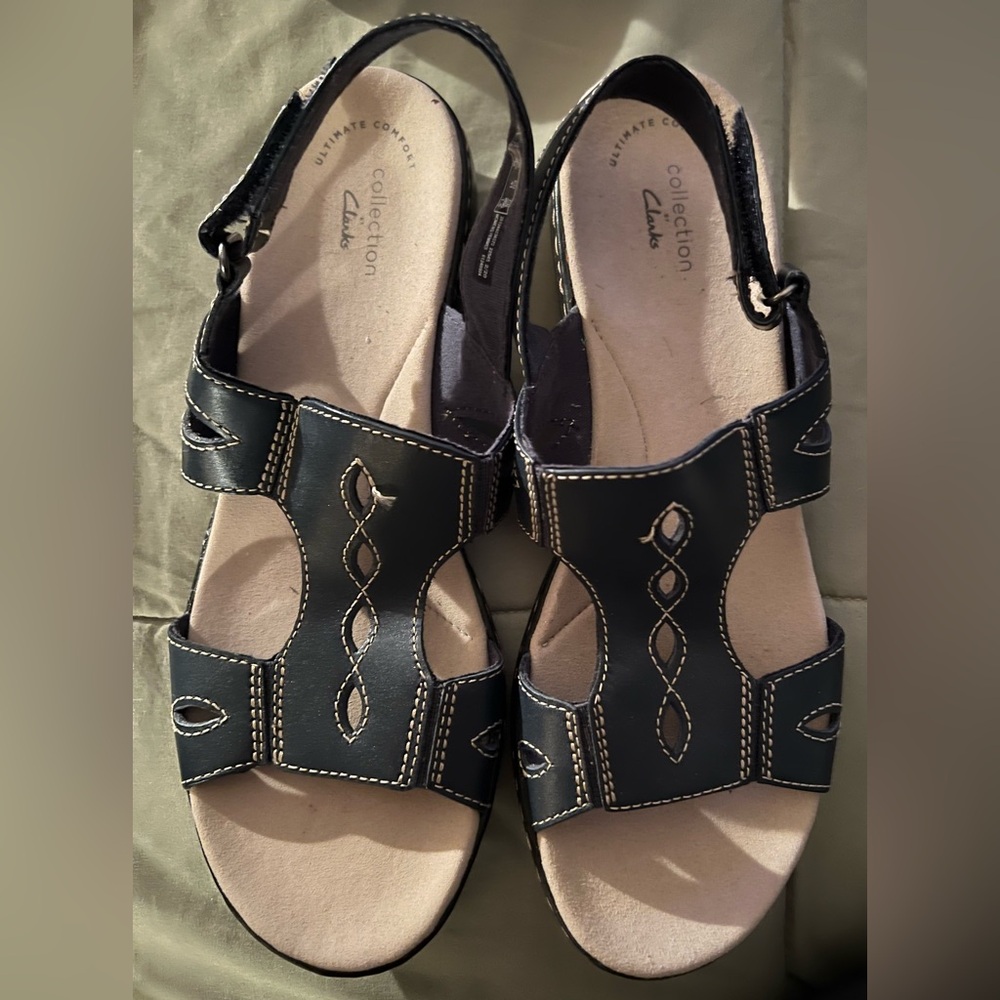 Clarks Navy Blue Leather Sandals for Women